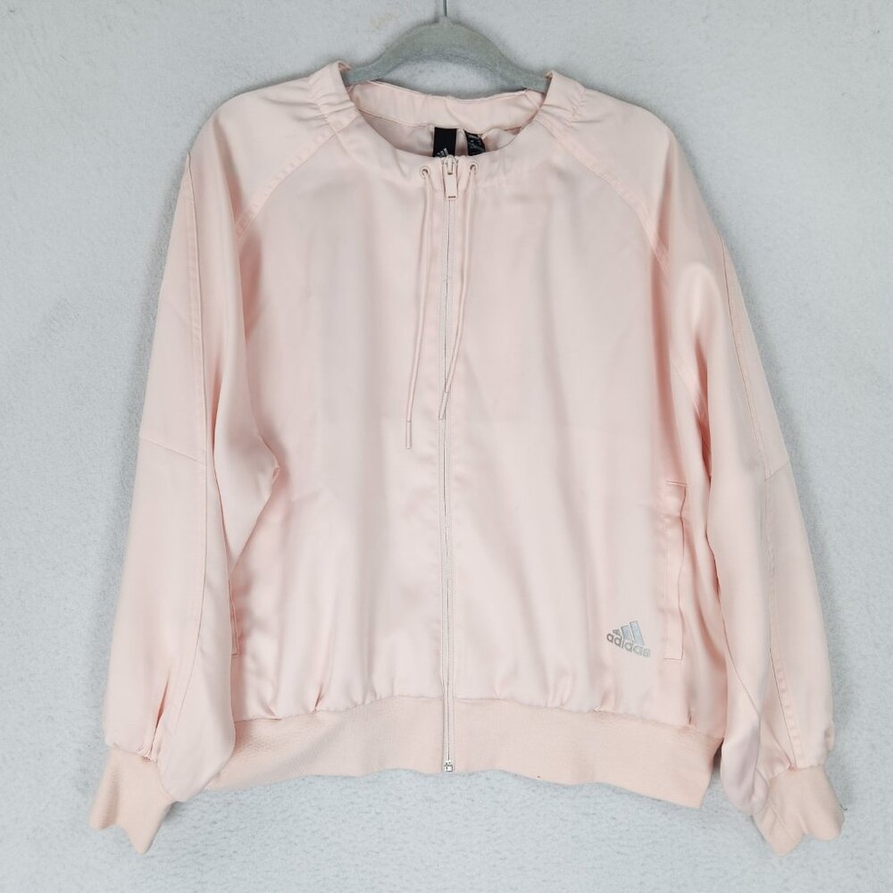 Adidas Jacket Womens 1X Pink Glam On Bomber Full Zip Lightweight Windbreaker